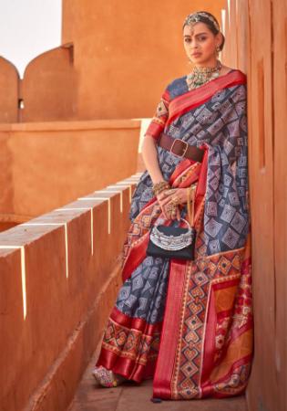 Picture of Good Looking Cotton & Silk Dark Slate Blue Saree