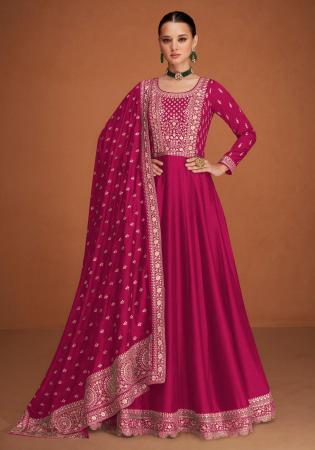 Picture of Beautiful Silk Deep Pink Party Wear Gown