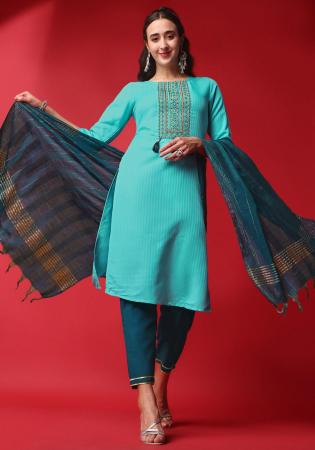 Picture of Cotton Medium Turquoise Readymade Salwar Kameez