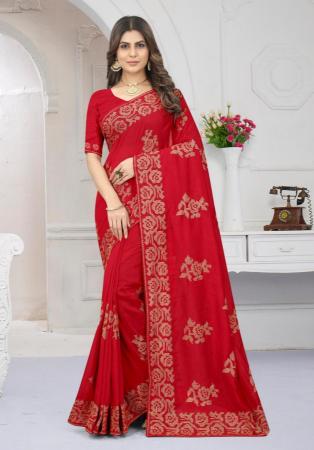 Picture of Pretty Silk Crimson Saree