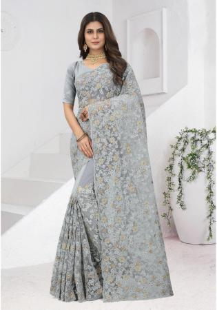 Picture of Chiffon & Georgette & Net Light Slate Grey Saree