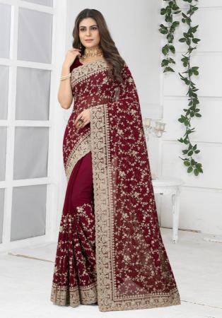 Picture of Fine Georgette Maroon Saree