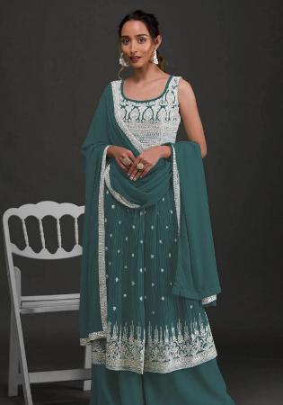 Picture of Georgette Dark Slate Grey Straight Cut Salwar Kameez