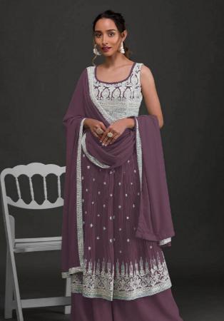 Picture of Georgette Dim Gray Straight Cut Salwar Kameez