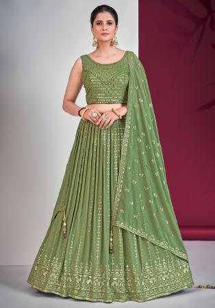 Picture of Fine Georgette Dark Olive Green Lehenga Choli