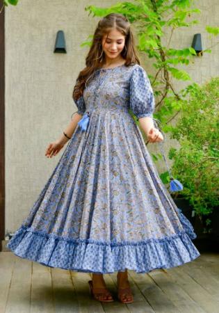 Picture of Cotton & Silk Light Steel Blue Kurtis And Tunic