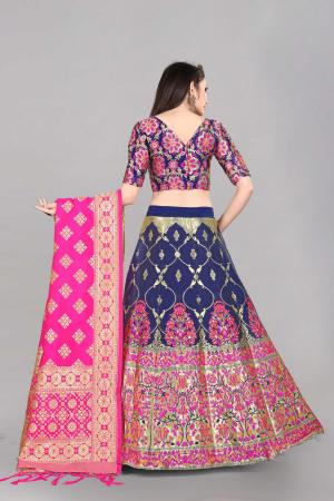 Picture of Gorgeous Silk Dark Slate Blue Lehenga Choli