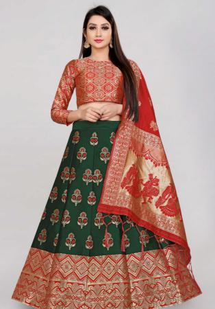 Picture of Nice Silk Dark Olive Green Lehenga Choli