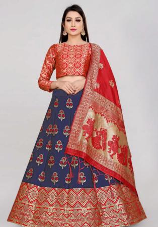 Picture of Appealing Silk Navy Blue Lehenga Choli