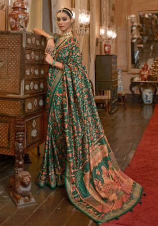 Picture of Ravishing Satin Forest Green Saree