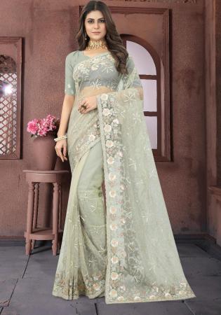 Picture of Pleasing Net Dark Sea Green Saree