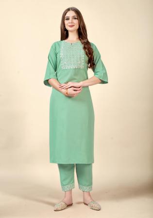 Picture of Rayon & Cotton Dark Sea Green Kurtis And Tunic