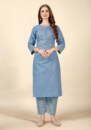 Picture of Alluring Cotton Light Steel Blue Kurtis & Tunic