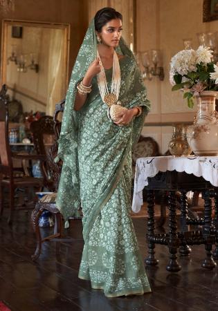 Picture of Amazing Cotton & Linen Dark Sea Green Saree