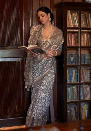 Picture of Magnificent Cotton & Linen Light Slate Grey Saree