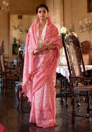 Picture of Beautiful Cotton & Linen Pink Saree