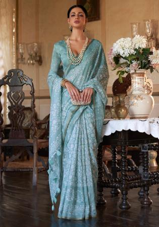 Picture of Beautiful Cotton & Linen Sky Blue Saree