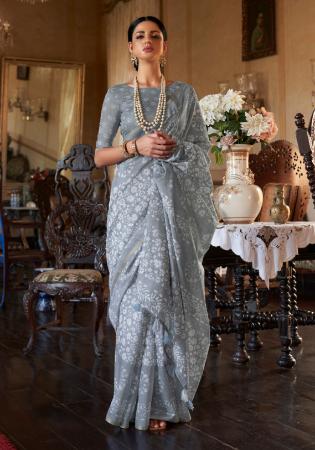 Picture of Classy Cotton & Linen Light Slate Grey Saree