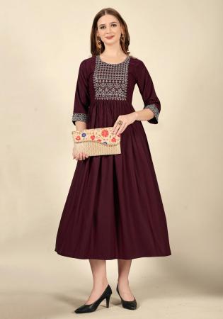 Picture of Rayon & Cotton Dark Olive Green Kurtis And Tunic