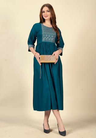 Picture of Good Looking Rayon & Cotton Navy Blue Kurtis And Tunic