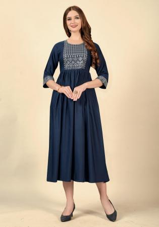 Picture of Beauteous Rayon & Cotton Indigo Kurtis And Tunic