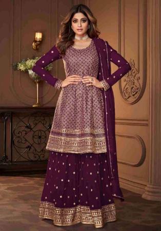 Picture of Delightful Georgette Purple Straight Cut Salwar Kameez