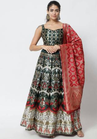 Picture of Pretty Silk Dark Olive Green Lehenga Choli