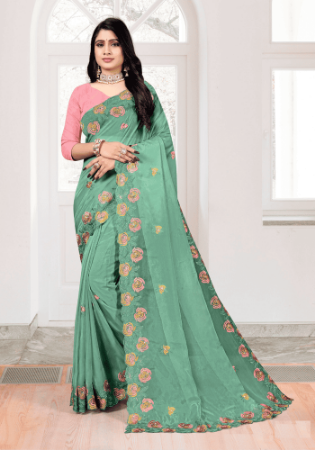 Picture of Delightful Organza Dark Sea Green Saree