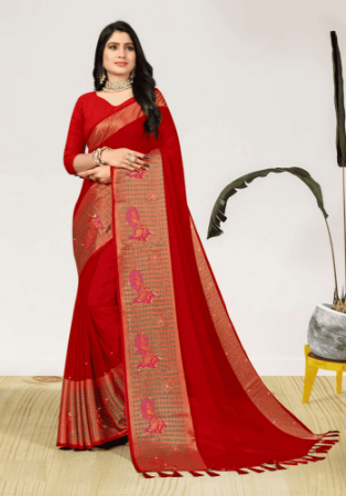 Picture of Taking Chiffon & Silk Dark Red Saree