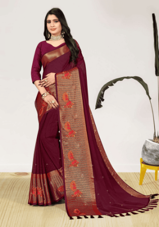 Picture of Enticing Chiffon & Silk Maroon Saree