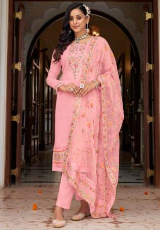 Picture of Georgette Light Pink Straight Cut Salwar Kameez