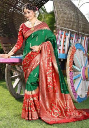 Picture of Beauteous Silk Forest Green Saree