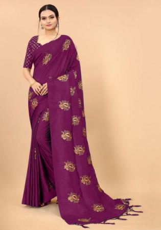 Picture of Magnificent Silk Medium Violet Red Saree