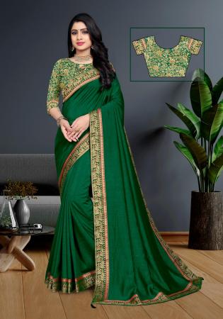 Picture of Ravishing Silk Dark Green Saree