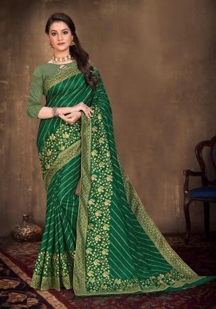 Picture of Elegant Silk Dark Green Saree