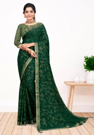 Picture of Grand Silk Dark Green Saree