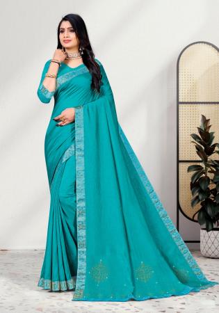 Picture of Enticing Silk Dark Turquoise Saree