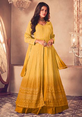 Picture of Statuesque Georgette Yellow Anarkali Salwar Kameez