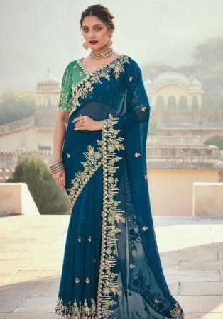 Picture of Magnificent Silk & Organza Teal Saree