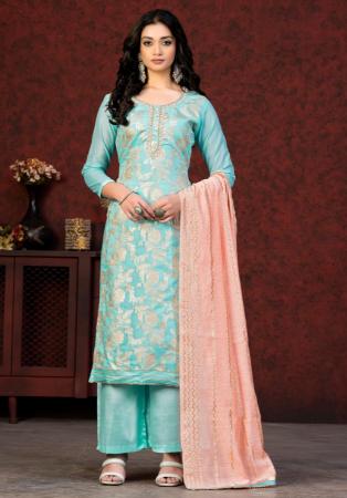 Picture of Cotton Light Steel Blue Straight Cut Salwar Kameez