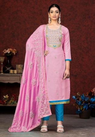 Picture of Cotton Pale Violet Red Straight Cut Salwar Kameez