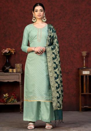 Picture of Silk Dark Sea Green Straight Cut Salwar Kameez