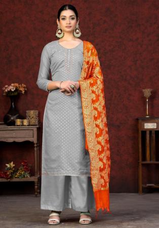 Picture of Resplendent Silk Dark Grey Straight Cut Salwar Kameez