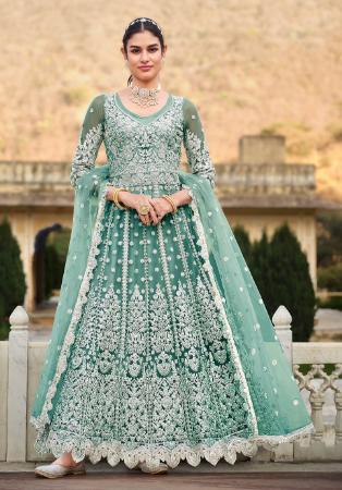 Picture of Splendid Net Dark Sea Green Anarkali Salwar Kameez