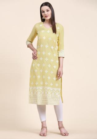 Picture of Admirable Cotton Pale Golden Rod Kurtis & Tunic