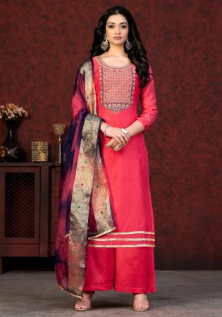 Picture of Excellent Chiffon Dark Red Straight Cut Salwar Kameez