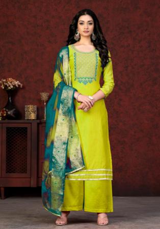 Picture of Chiffon Golden Rod Straight Cut Salwar Kameez