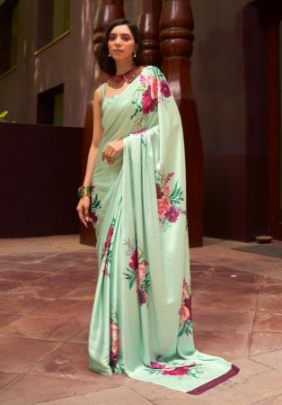 Picture of Excellent Satin Dark Sea Green Saree