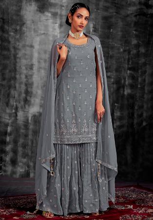 Picture of Pleasing Georgette Slate Grey Readymade Salwar Kameez