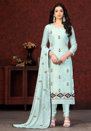 Picture of Chiffon & Cotton Powder Blue Straight Cut Salwar Kameez